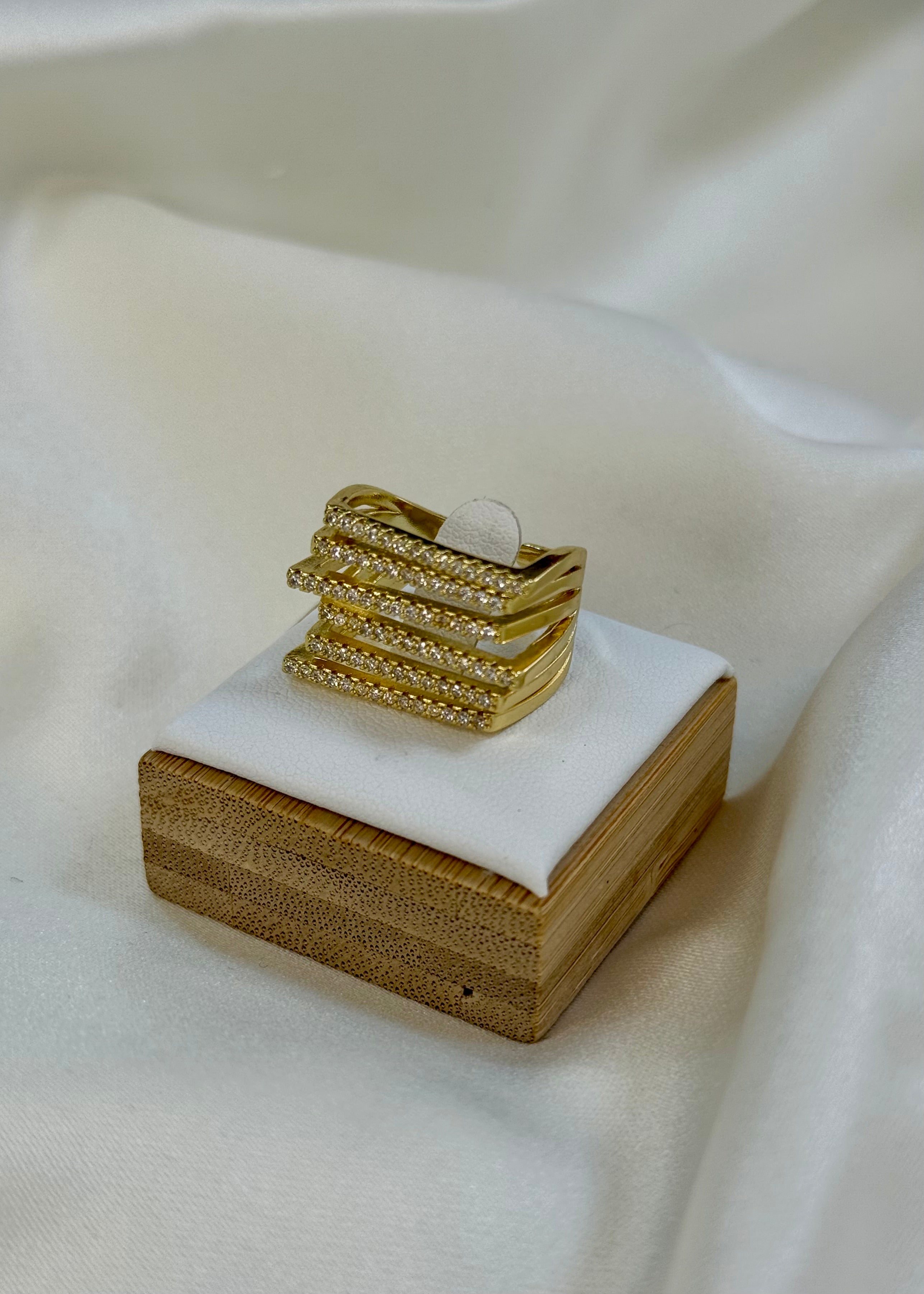 Anello fascia multistrati gold e brillantini