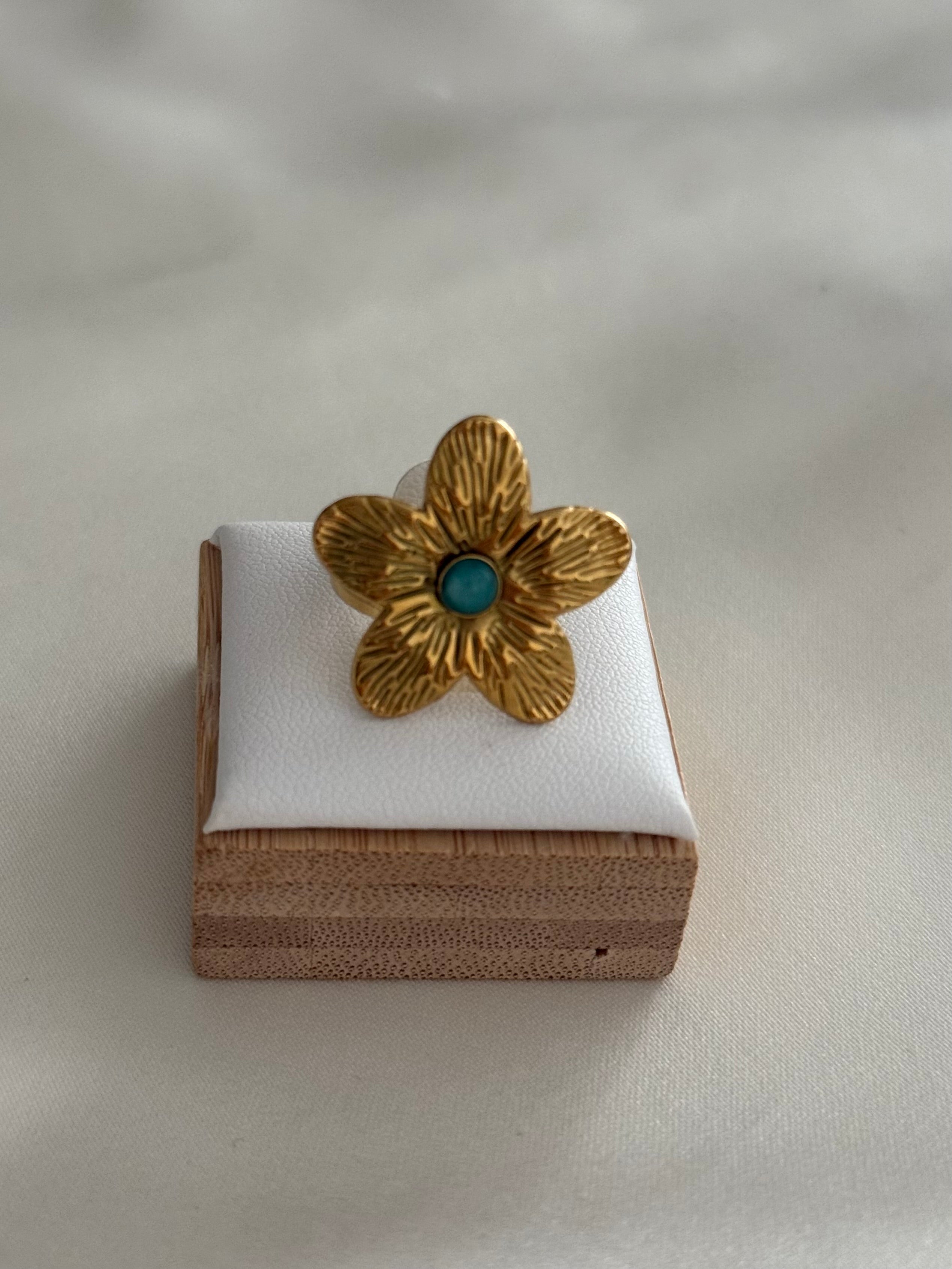 Anello fiore gold e azzurro