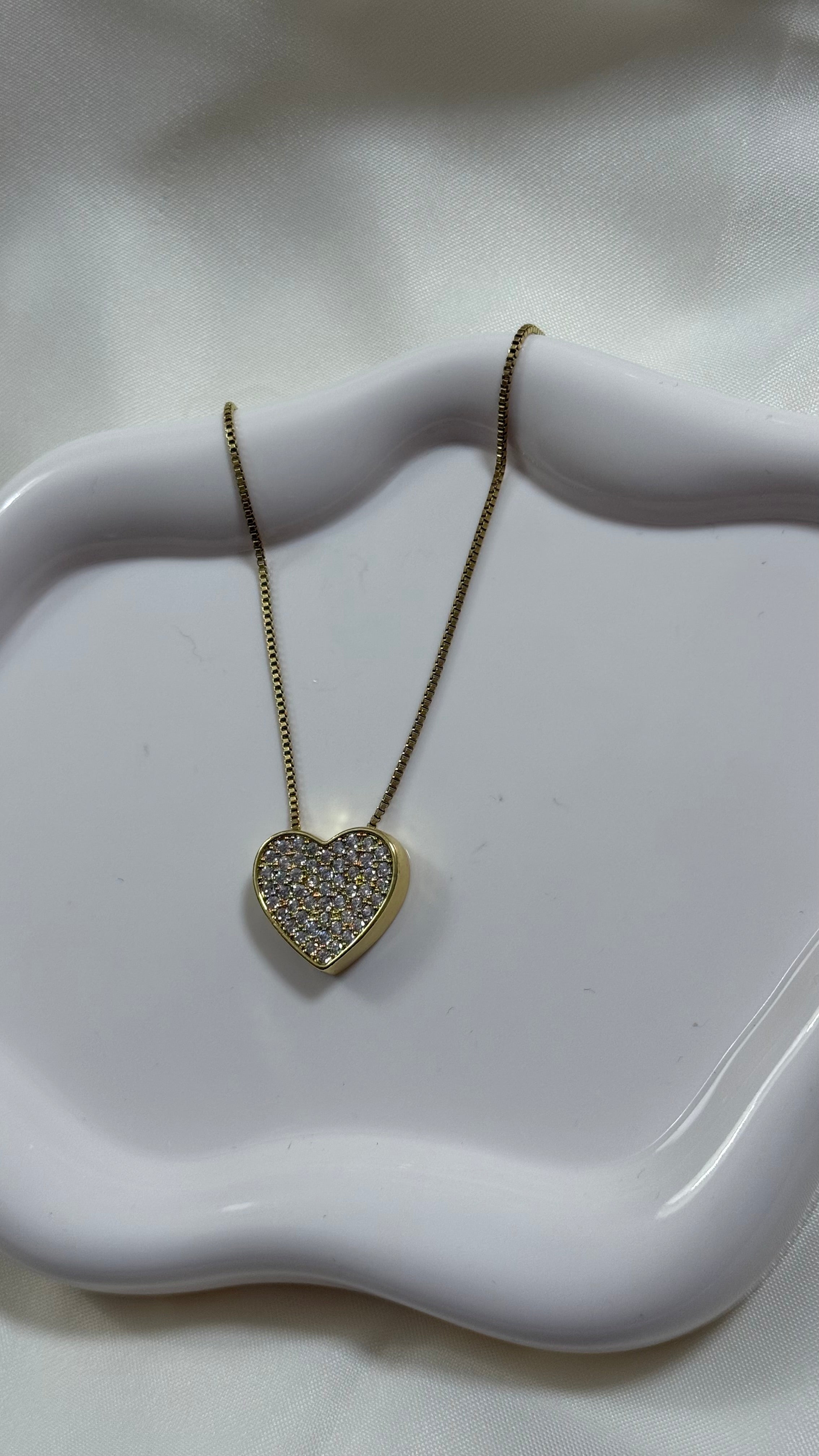 Collana cuore big bombato e brillantini