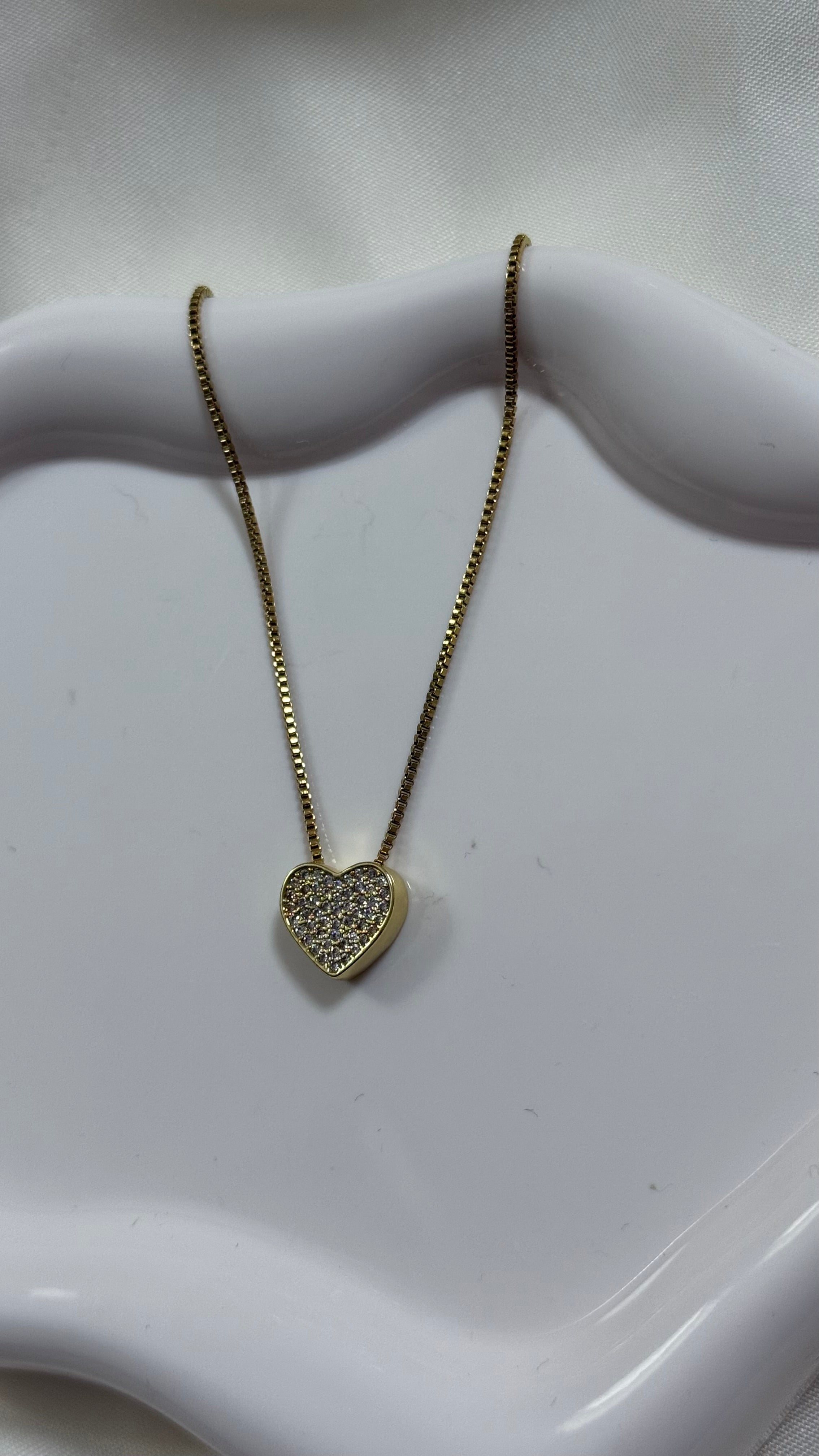 Collana cuore piccolo bombato e brillantini