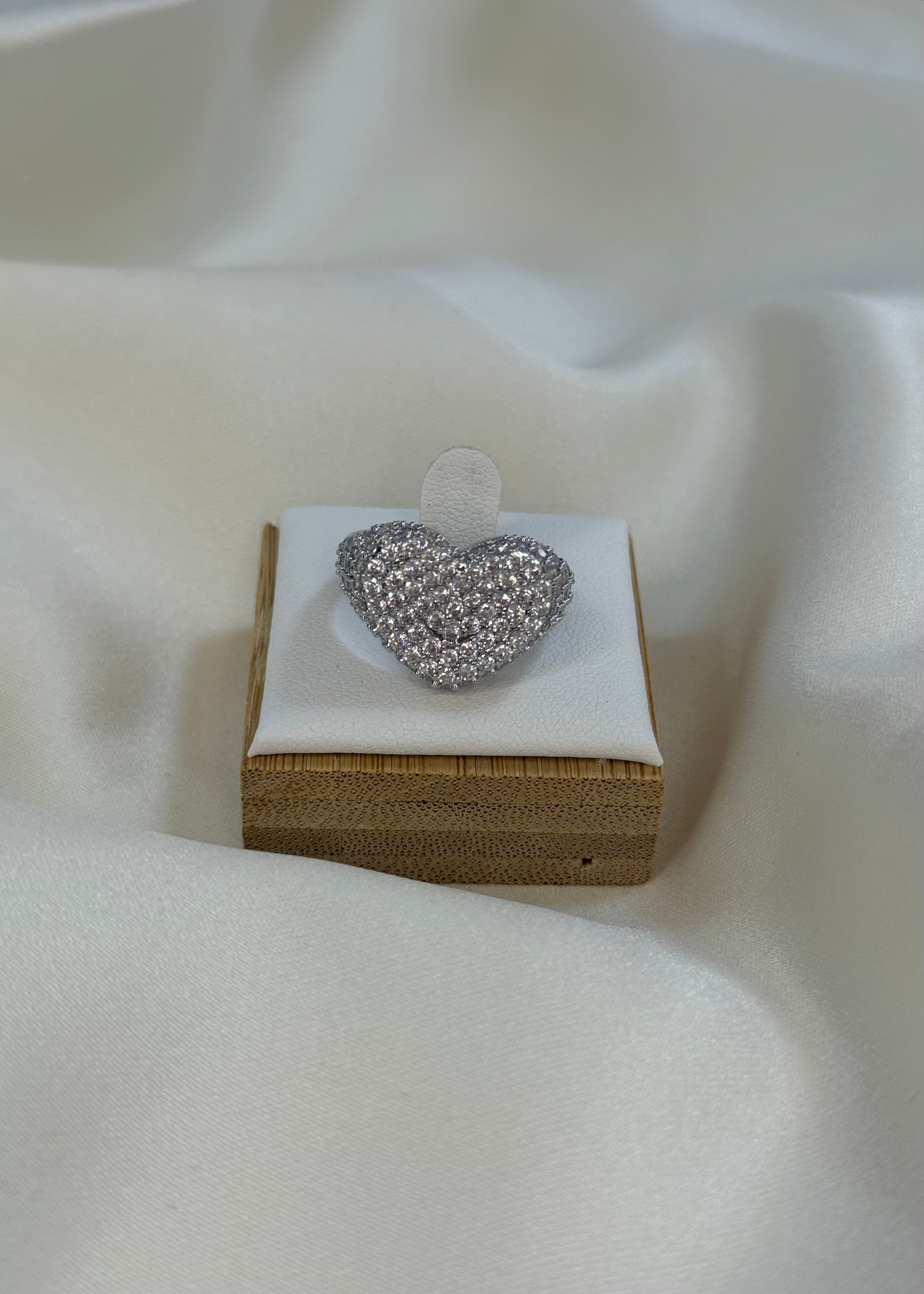 Anello cuore big silver brillantinato