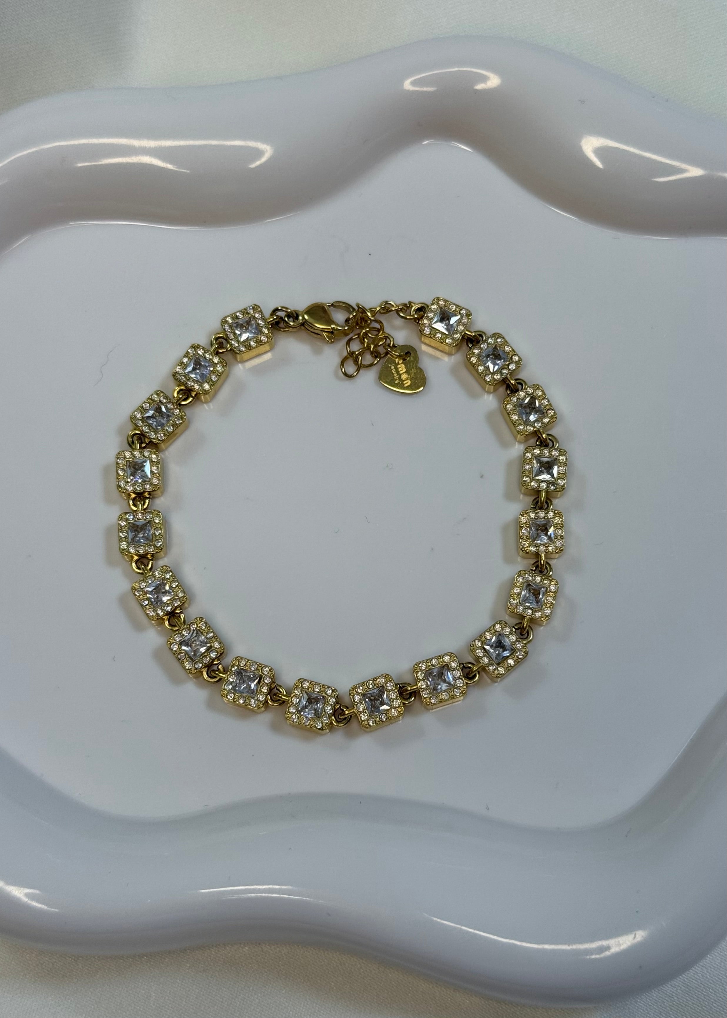 Tennis gold con pietra bianca quadrata