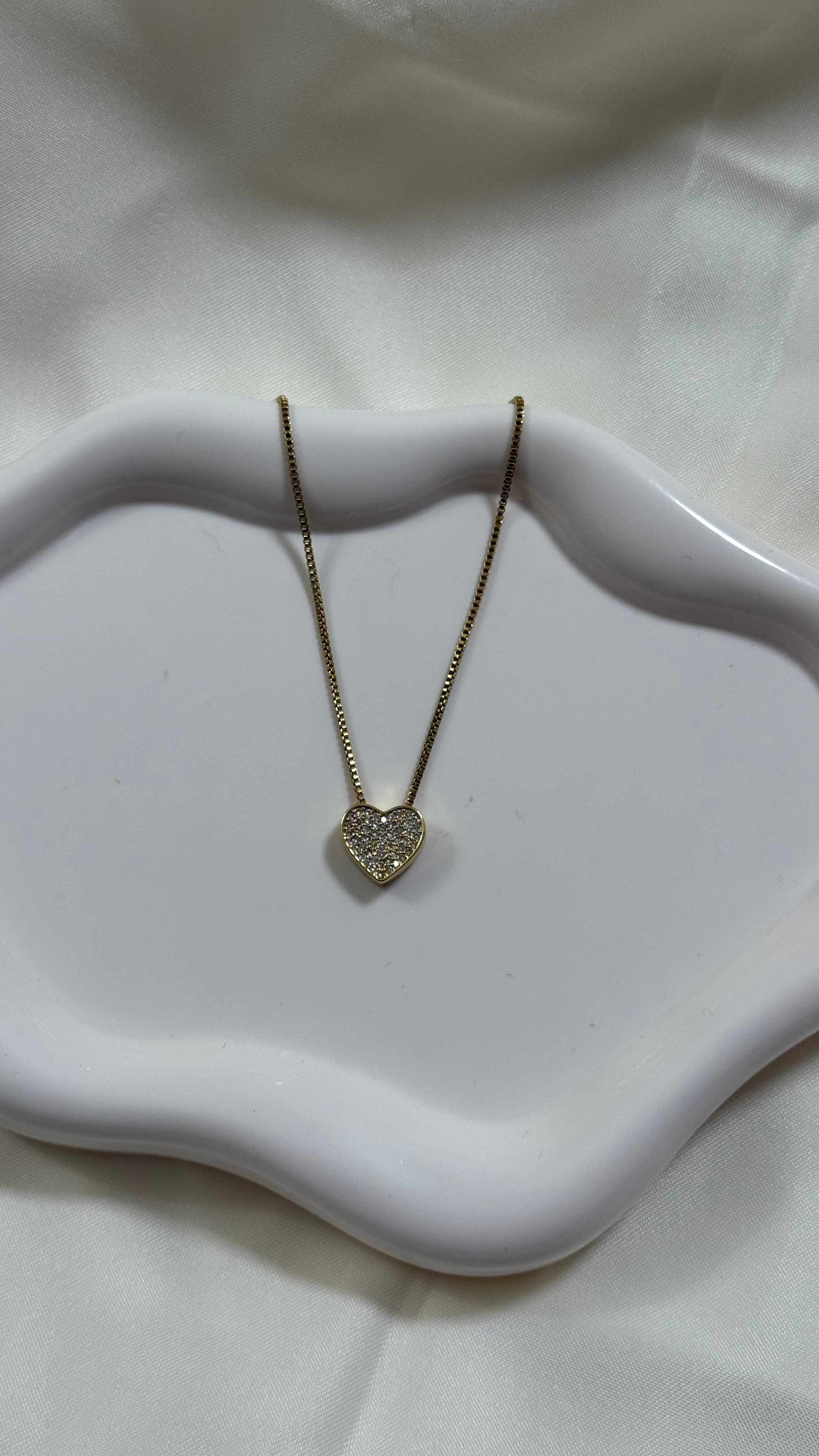 Collana cuore piccolo bombato e brillantini