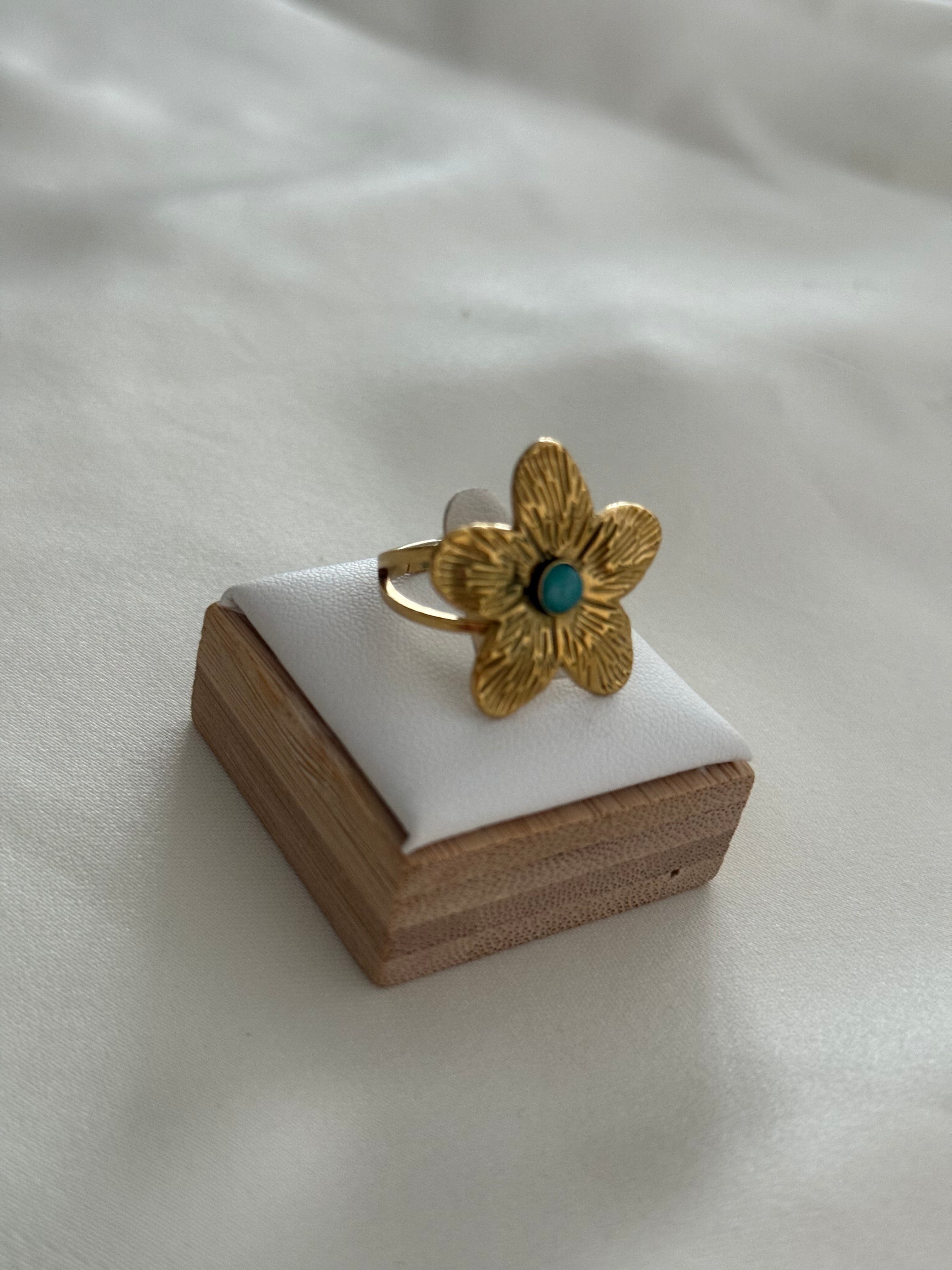 Anello fiore gold e azzurro
